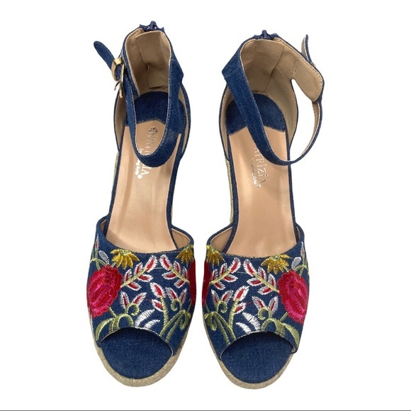 Blue Denim Embroidered Espadrilles - Picture 5 of 8